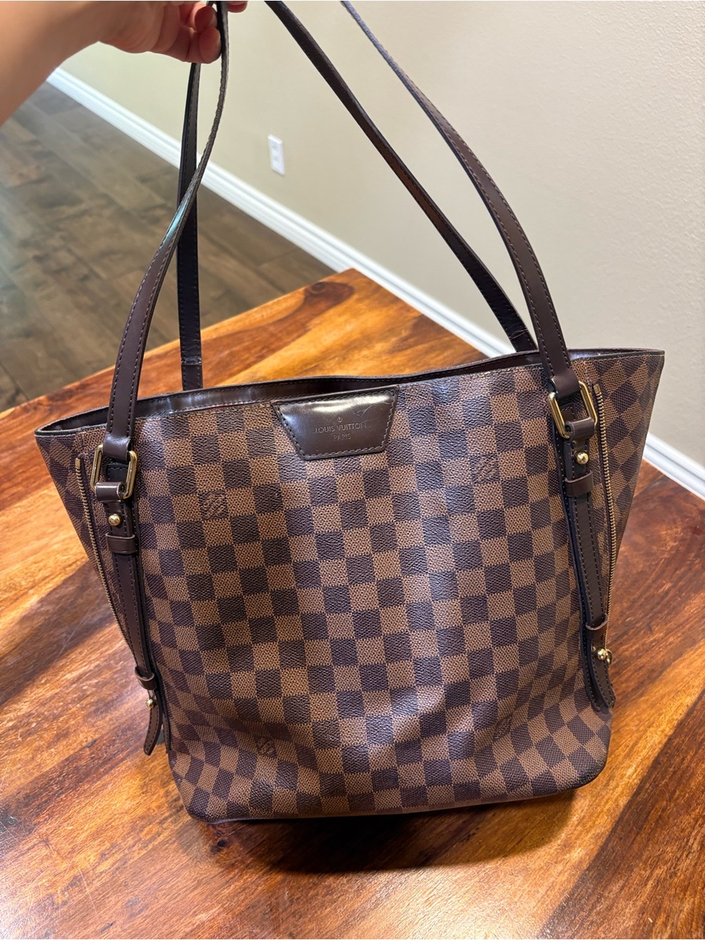 Louis Vuitton Brown Check Tote with Red Interior - Picture 8 of 15